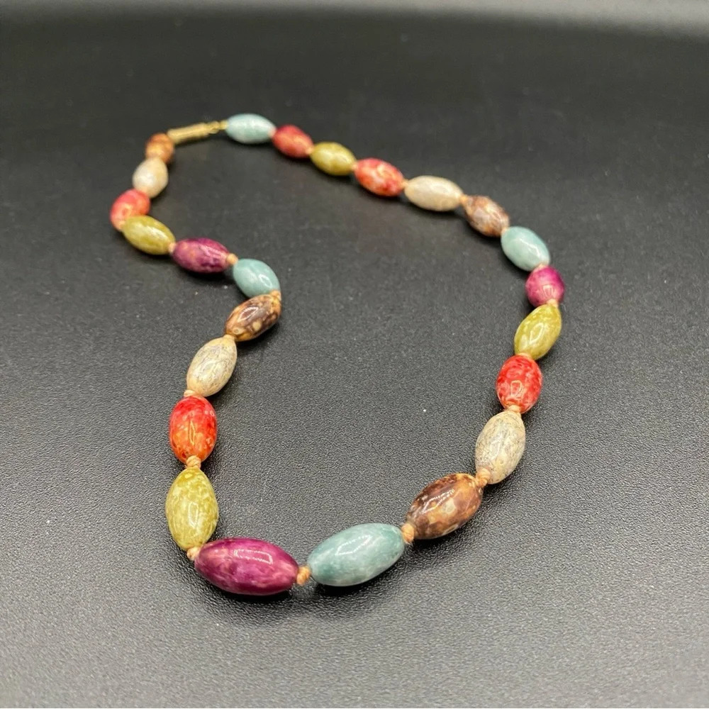 Mid Century Stunning Glass Beaded Necklace - Earth tones